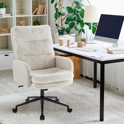 IWMH High-Back Home Office Chair,Upholstered Desk Chair with Armrests,Height Adjustable Armchair with Wheels, Swivel Office Desk Chair, Ergonomic Computer Task Chair, Leisure Armchair Cashmere(White)