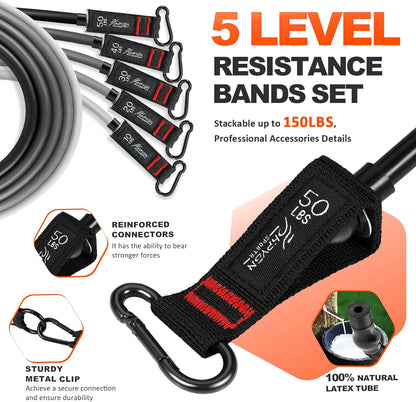 HPYGN Resistance Bands, Exercise Bands with Handles, Fitness Bands, Workout Bands with Door Anchor and Ankle Straps, for Heavy Resistance Training, Physical Therapy, Shape Body, Yoga, Home Workout Set