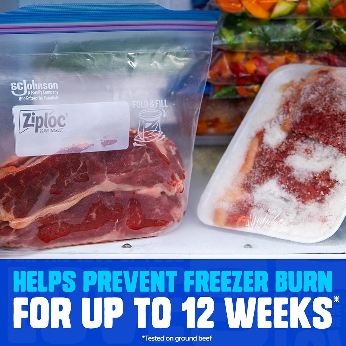 Ziploc Quart Food Storage Freezer Bags, Grip 'n Seal Technology for Easier Grip, Open, and Close, 100 Count