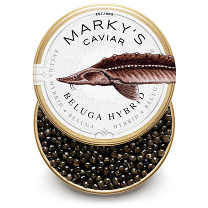MARKY'S Beluga Hybrid Black Caviar - 1 oz / 28 g - Premium HUS BAE Beluga Sturgeon Malossol Black Roe Caviar - GUARANTEED OVERNIGHT