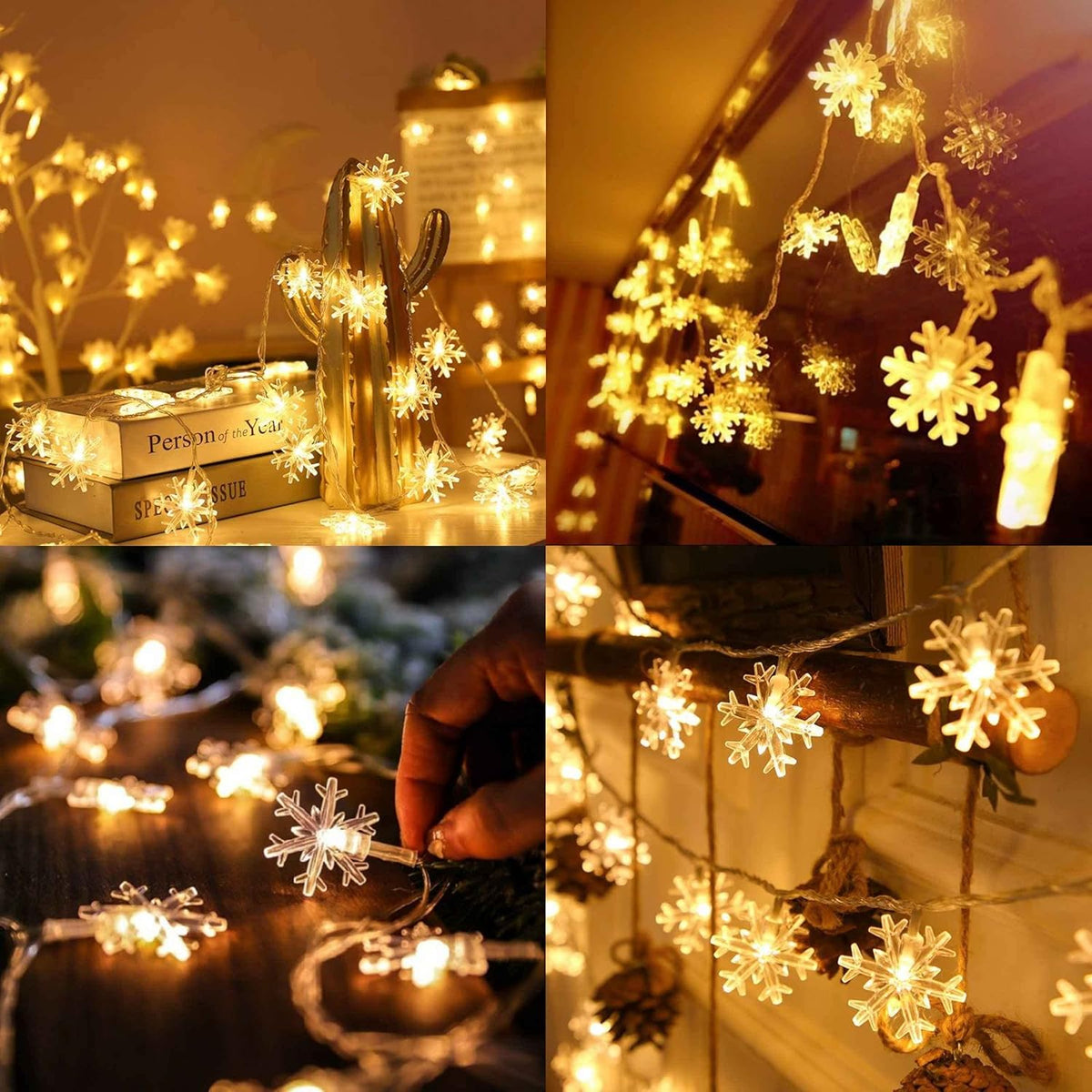 Christmas Snowflake String Lights, 20 FT 40 LED Warm White Battery Operated Fairy Lights with Remote Timer - Bedroom Room Indoor Xmas Tree Decorations