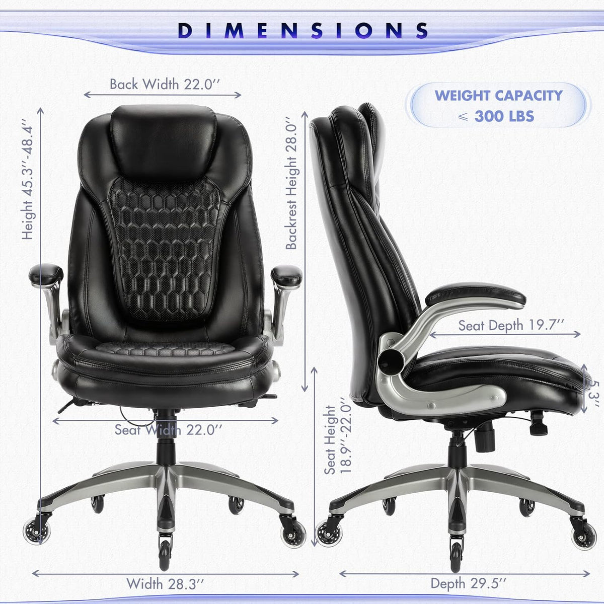 Executive Office Chair-Ergonomic Computer Desk Chair, High Back Leather Chair with Padded Flip-up Arms, Swivel Home Office Chair Upgraded Caster-Black