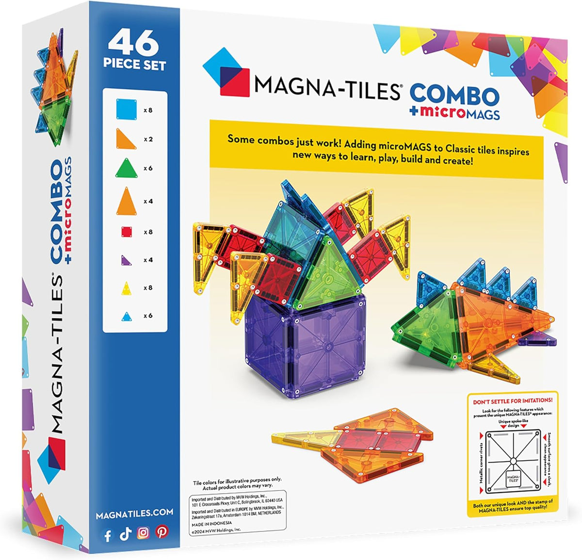 MAGNA-TILES® Combo 46-Piece Magnetic Construction Set, The Original Magnetic Building Brand