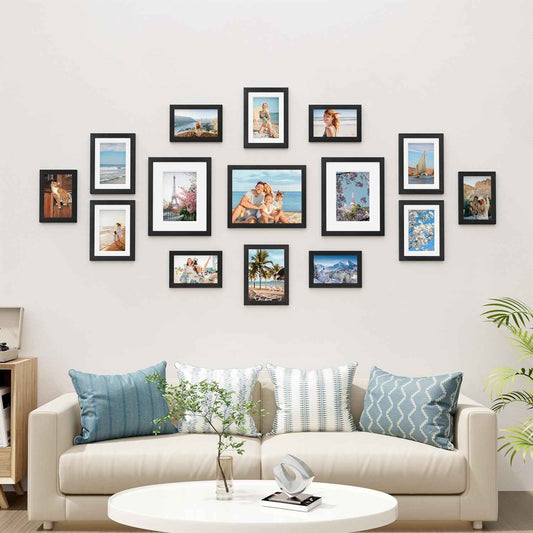 Vittanly 15 Pack Picture Frames Collage Wall Decor for Mounting or Tabletop Display, Gallery Frame Set for Family, Multi Sizes Including 3pcs 8x10, 6pcs 5x7, 6pcs 4x6, Black