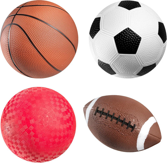 Bedwina Sports Balls for Kids & Toddlers - 5-inch Sports Balls Set Includes Football, Small Soccer Ball, Basketball, and Playground Balls, Fun Indoors & Outdoor Toys (Hand Pump Included)