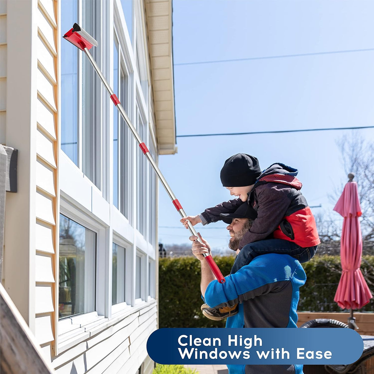 DSV Standard Window Squeegee, 2-in-1 Window Cleaner with 55" Extension Poles, Window Washing Kit, Glass Door Cleaner, Multi-Use Car Windshield Cleaning Tool with Long Handle for High Outdoor Windows