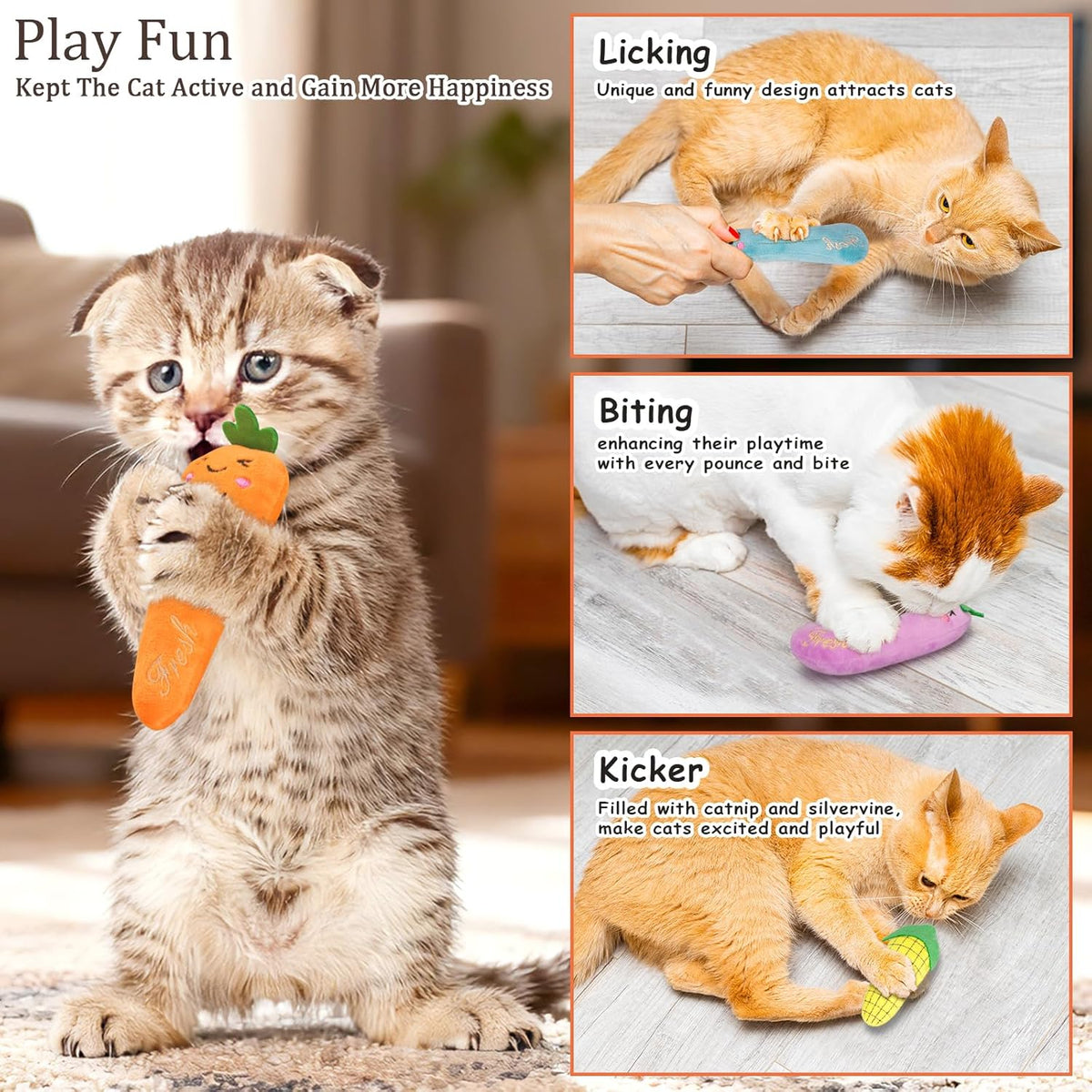 Catnip Cat Toys, Cat Nip Kitten Toy for Indoor Cats Kitty Kicker, Durable Kitten Teething Chew Toy, 5 Pack, Vegetable Shape