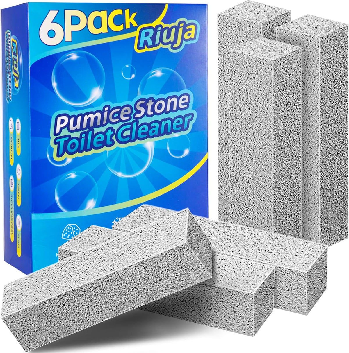 6 Pack Pumice Stone Toilet Bowl Cleaner, Pumice Stone for Cleaning, Powerfully Cleans Toilets, Bathtubs, Grills, Swimming Pools, Sinks