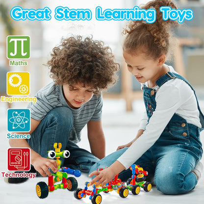 Kids STEM Building Toys for 3 4 5 6 7 8+ Year Old Boy Girl Birthday Gift, 125 Pcs Preschool Classroom Educational Building Blocks Stem Kits Activities Ages 3-5 4-8 5-7 6-8 Engineering Creative Games