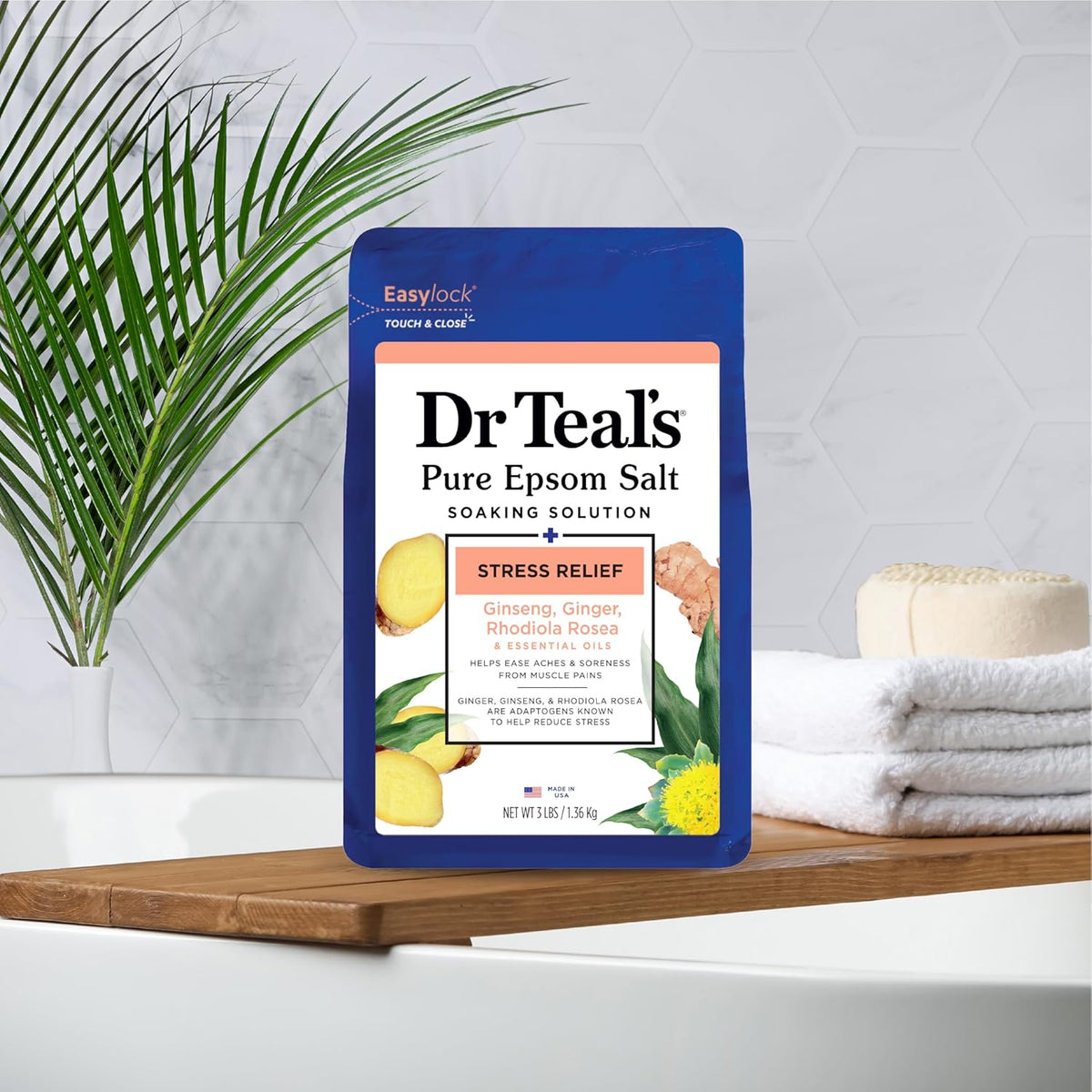 Dr Teal's Pure Epsom Salt, Stress Relief with Essential Oils, 3 lbs