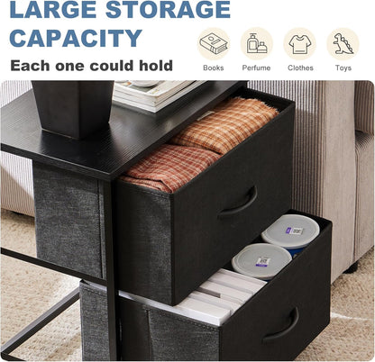 DUMOS Nightstand Small Dresser with 2 Fabric Drawers Side Tables Bedroom End Table Bedside Storage Furniture for 20 inch Tall Night Stand for Entryway, College Dorm, Classic Black