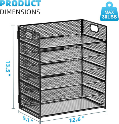 Marbrasse 6 Tier Paper Organizer Letter Tray - Mesh Desk File Organizer with Handle, Paper Sorter Organizer for Letter/A4 Office File Folder Holder - Black