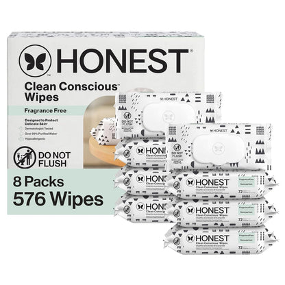 Honest Company Hypoallergenic Baby Wipes for Sensitive Skin, Fragrance-Free, 576 Count (6 Packs of 96)