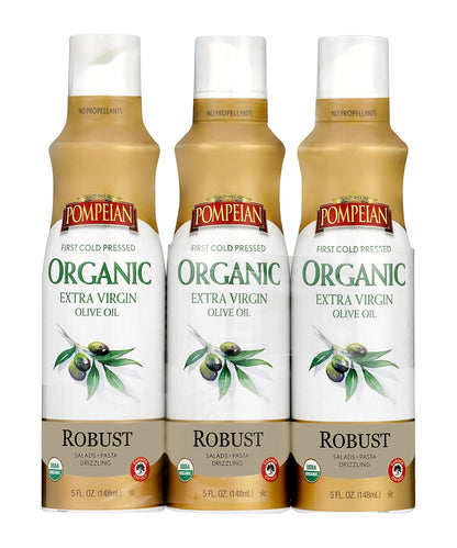 Pompeian USDA Organic Extra Virgin Olive Oil Non-Stick Spray, No Propellant, 5 Fl Oz, Pack of 3