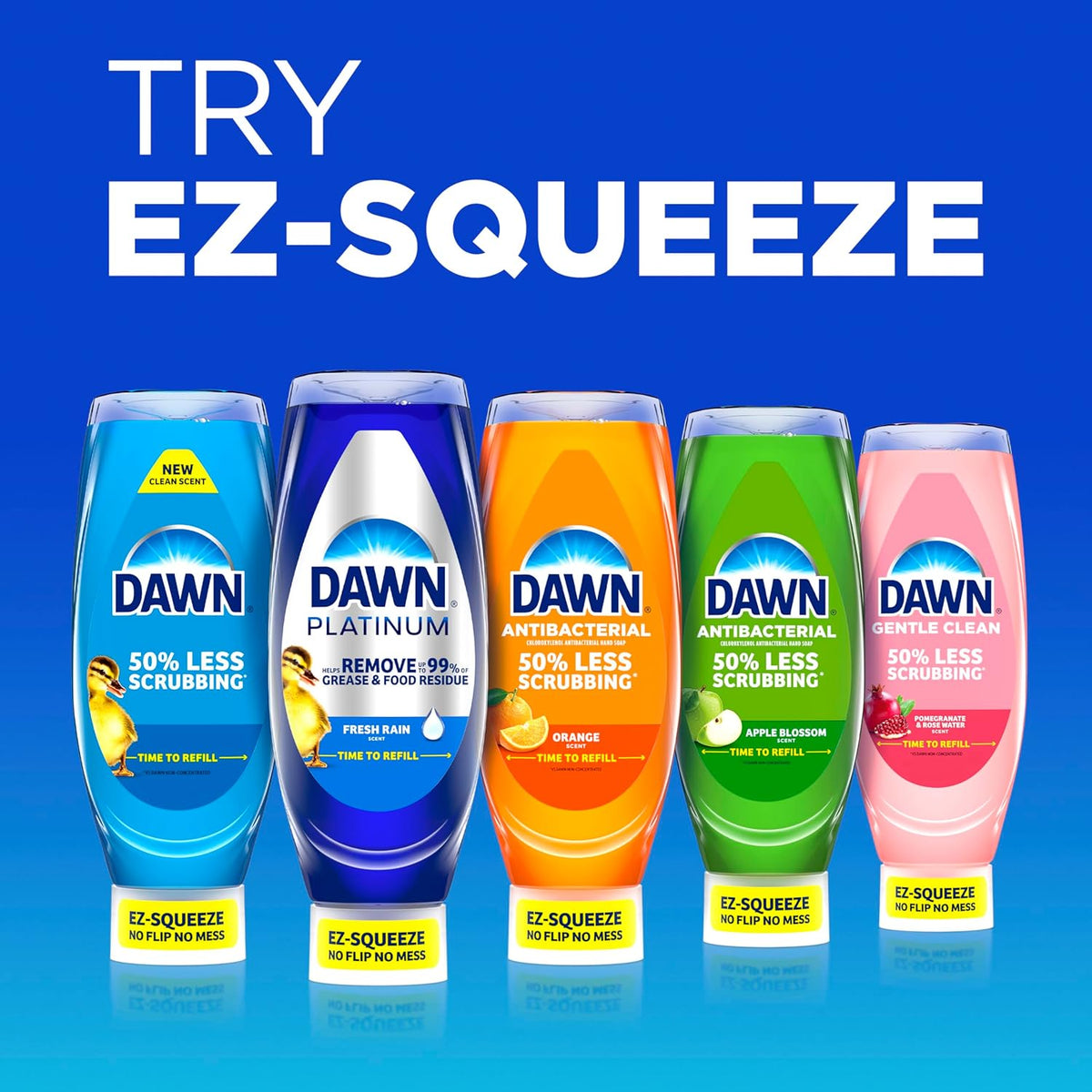Dawn Platinum EZ-Squeeze Dish Soap Liquid, Dishwashing Liquid, Grease Removal, Upside Down Bottle, Wild Jasmine, 6x18 Fl Oz Bundle