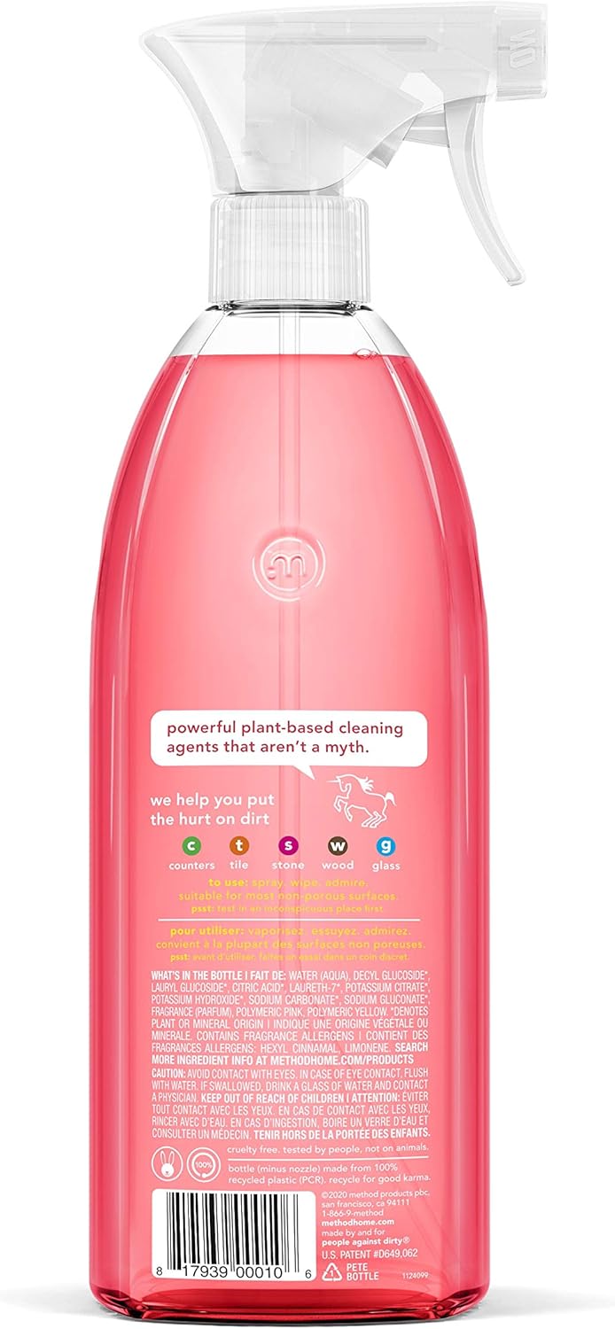 Method All-Purpose Cleaner Spray, Pink Grapefruit, Plant-Based and Biodegradable Formula Perfect for Most Counters, Tiles and More, 28 Fl Oz, (Pack of 4)