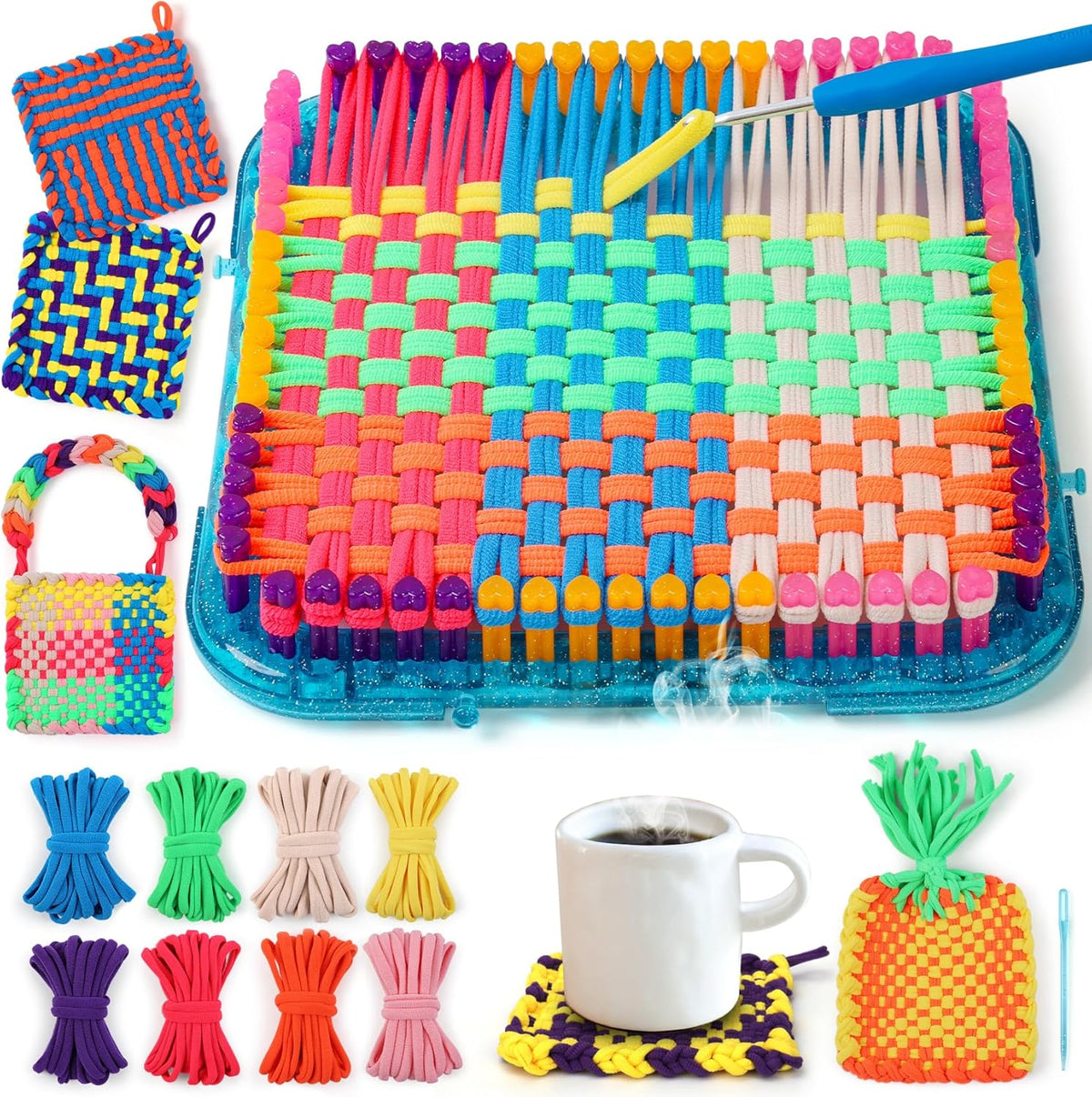 IQKidz Weaving Loom Kit Toys, DIY Arts and Crafts for Kids and Adults, Ideal Gifts for Girls Ages 5 6 7 8-12 13, Easy Potholder Loom Knitting Activity for Beginners, 224 Craft Loops