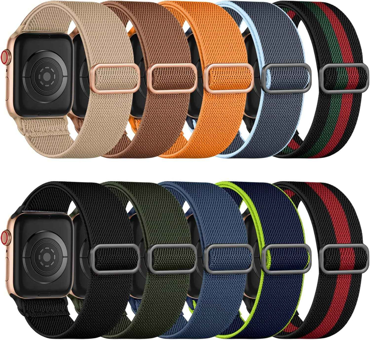 Maledan 10 Pack Stretchy Solo Loop Compatible with Apple Watch Band 40mm 38mm 41mm 42mm 44mm 45mm 46mm 49mm Women Men,Soft Nylon Elastic Braided Strap for iWatch Series 11 10 9 8 7 6 5 4 3 2 1 SE Ultra