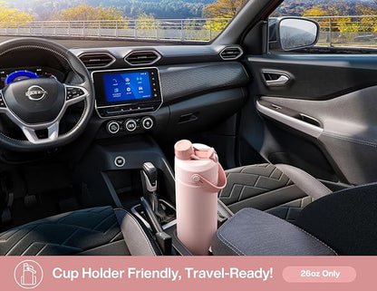 26 oz Insulated Water Bottle with 2-in-1 Straw and Spout Lid, Keep Cold 24H, Leak-Proof, Fits in Car Cup Holder, Stainless Steel Water Bottle for Sports, Travel, and School (Cotton Candy)