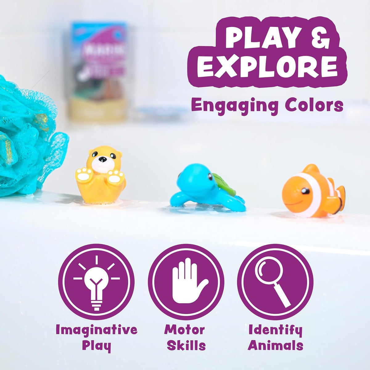 Tub Works® Marine™ Mold Free Bath Toys, 6 Pack | Sealed, No Hole Bath Toys Design Keeps Moisture Out | Soft, Squeezable & Float on Water | Easy-Grip Baby & Toddler Bath Toy Set | Great Baby Pool Toys