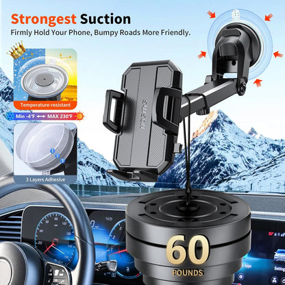 Upgraded 3-in-1 Car Phone Holder Mount [Powerful Suction] Phone Mount for Car Dashboard Air Vent Windshield,for All iPhone Android Phone (Black)