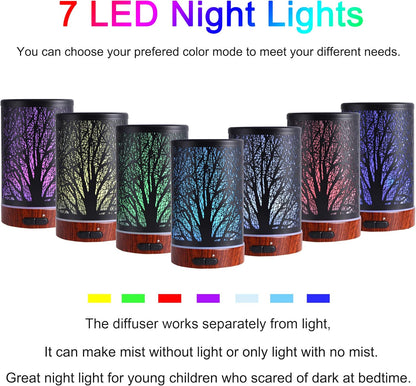 Essential Oils Diffuser for Home,150ML Aromatherapy Diffuser,Birthday Gifts for Women mom,Metal Cool Mist Humidifier with 7 Colors Lights Waterless Auto Off Air Diffusers(Tree)