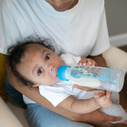 Dr. Brown's Natural Flow Anti-Colic Options+ Narrow Baby Bottle, Blue Nature, 8 oz/250 mL, with Level 1 Slow Flow Nipples, 0m+, 4 Pack