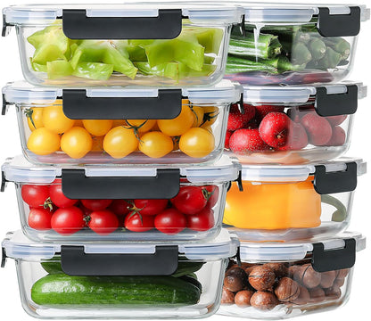 8 Pack 36oz Large Glass Meal Prep Containers with lids, Glass Food Storage Containers with Leak Proof Snap Lock Lids , Airtight Bento lunch Boxes, Kitchen Storage, Oven, Freezer and Dishwasher Safe