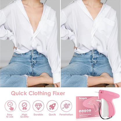 Handheld Stitch Tag Gun for Clothes, Quick Clothing Fixer, Tagging, Sewing Kit Includes 6 Needle, 1000 Black Fasteners & 1000 White Fasteners, Pink