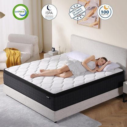 Queen Size Mattress, 10 Inch Hybrid Memory Foam Queen Mattress in a Box, Pressure Relief, Medium, CertiPUR-US
