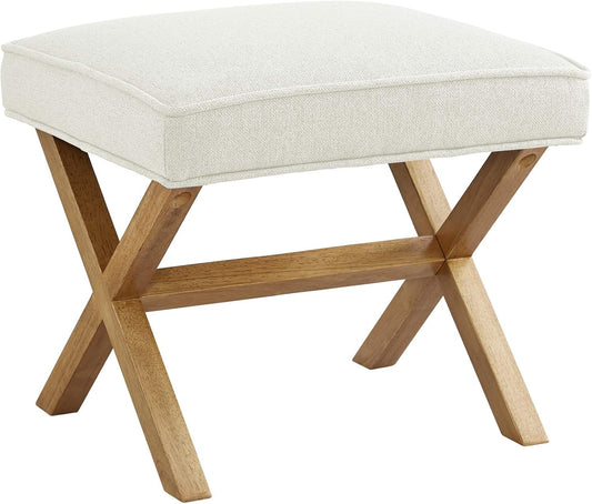 Small Ottoman Foot Rest, Mid-Century Modern X Square Polyester Foot Stool, Linen, Ivory White, 18"D x 19.8"W x 18.3"H