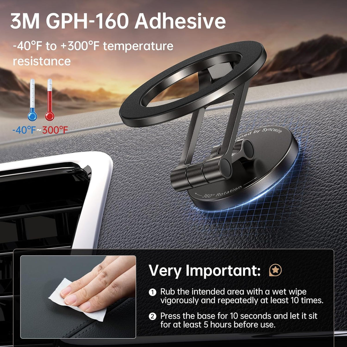 Syncwire Fits MagSafe Car Mount for Car Dash&Tesla Screen[All-Metal] Magnetic Phone Holder, [Flexible Three-axis]360° Rotation Car Mount Strong Magnets Car Phone Holder for iPhone 17 16 15 14 Pro Max