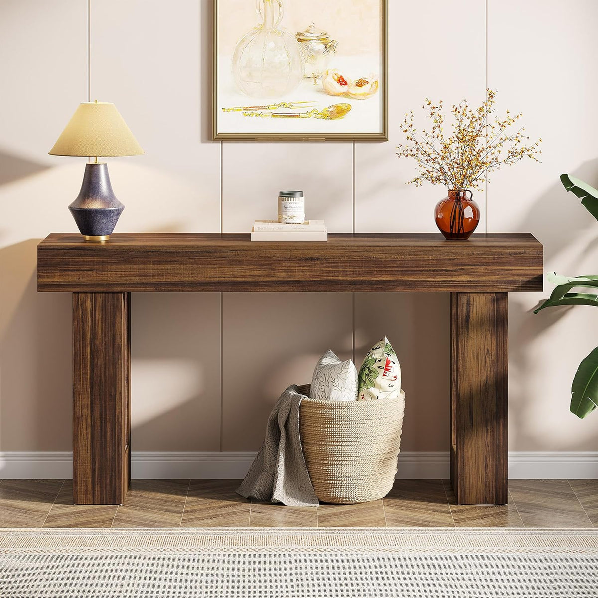 Tribesigns 63-Inch Long Console Table, Wooden Rectangular Sofa Table Behind The Couch, Farmhouse Entryway Table for Entrance, Hallway, Living Room (Rustic Brown)