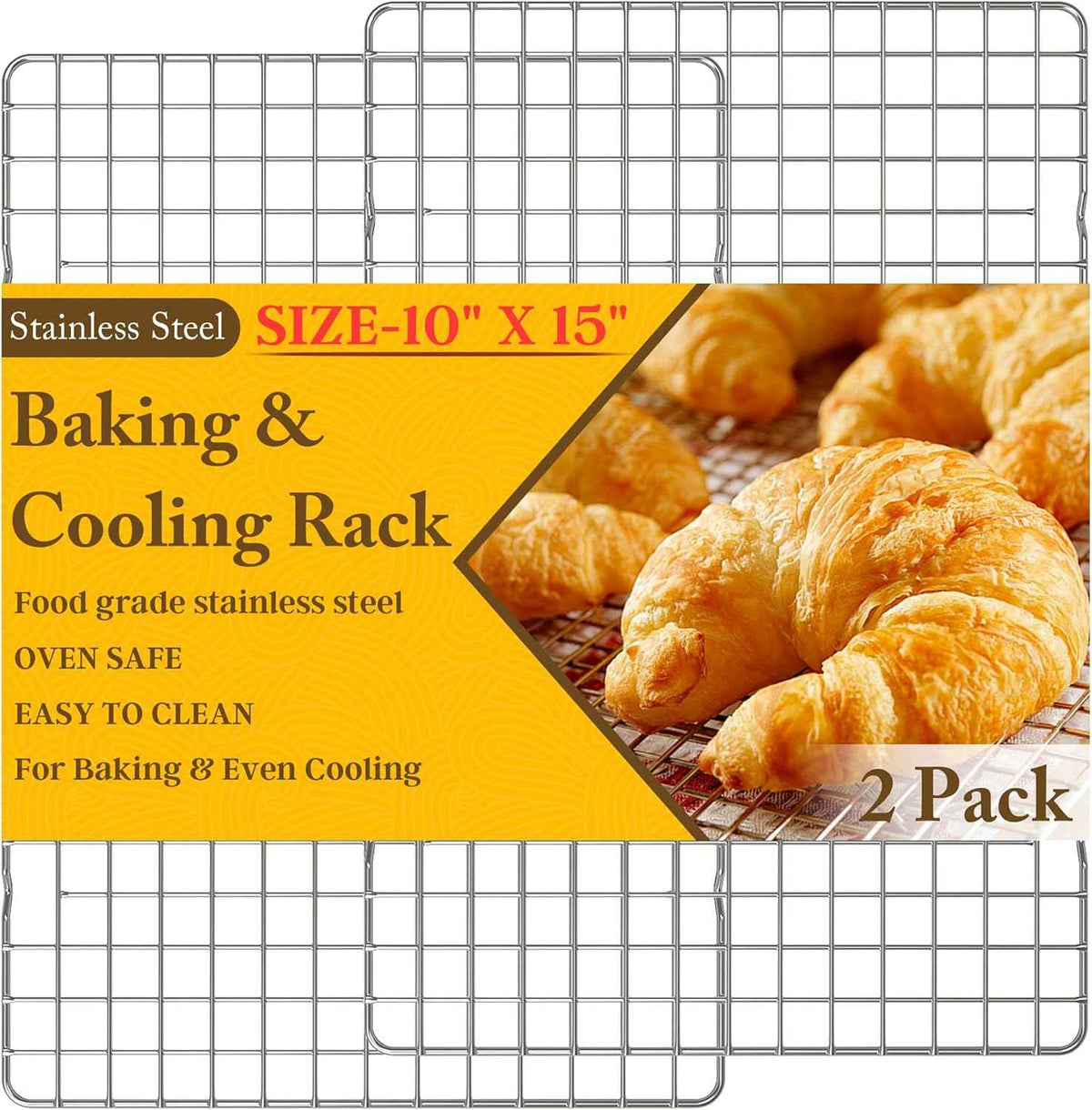 10" x 15" Heavy Duty Stainless Steel Wire Racks for Baking, Grilling, Roasting - Oven & Dishwasher Safe - Silver