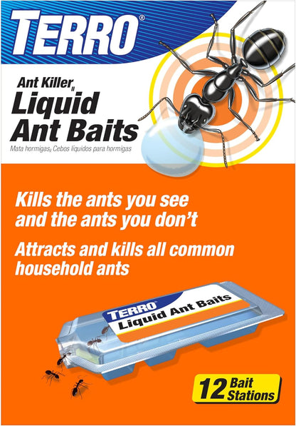 TERRO Ant Killer Bait Stations T300B - Liquid Bait to Eliminate Ants - Bait System - 12 Count Stations for Effective Indoor Ant Control