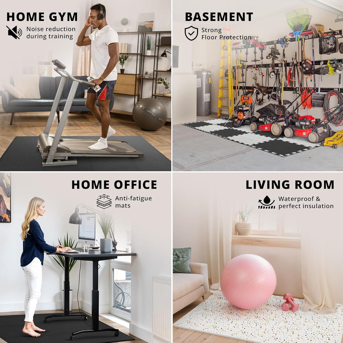 bemaxx Gym Mats Set - 18 pcs EVA Interlocking Foam Floor Tiles (12.6"x12.6"x0.4") 18sqft Protective Gym Flooring Sports Home Workout Exercise Mats Puzzle Garage Fitness Play-Room Garage Pool Treadmill