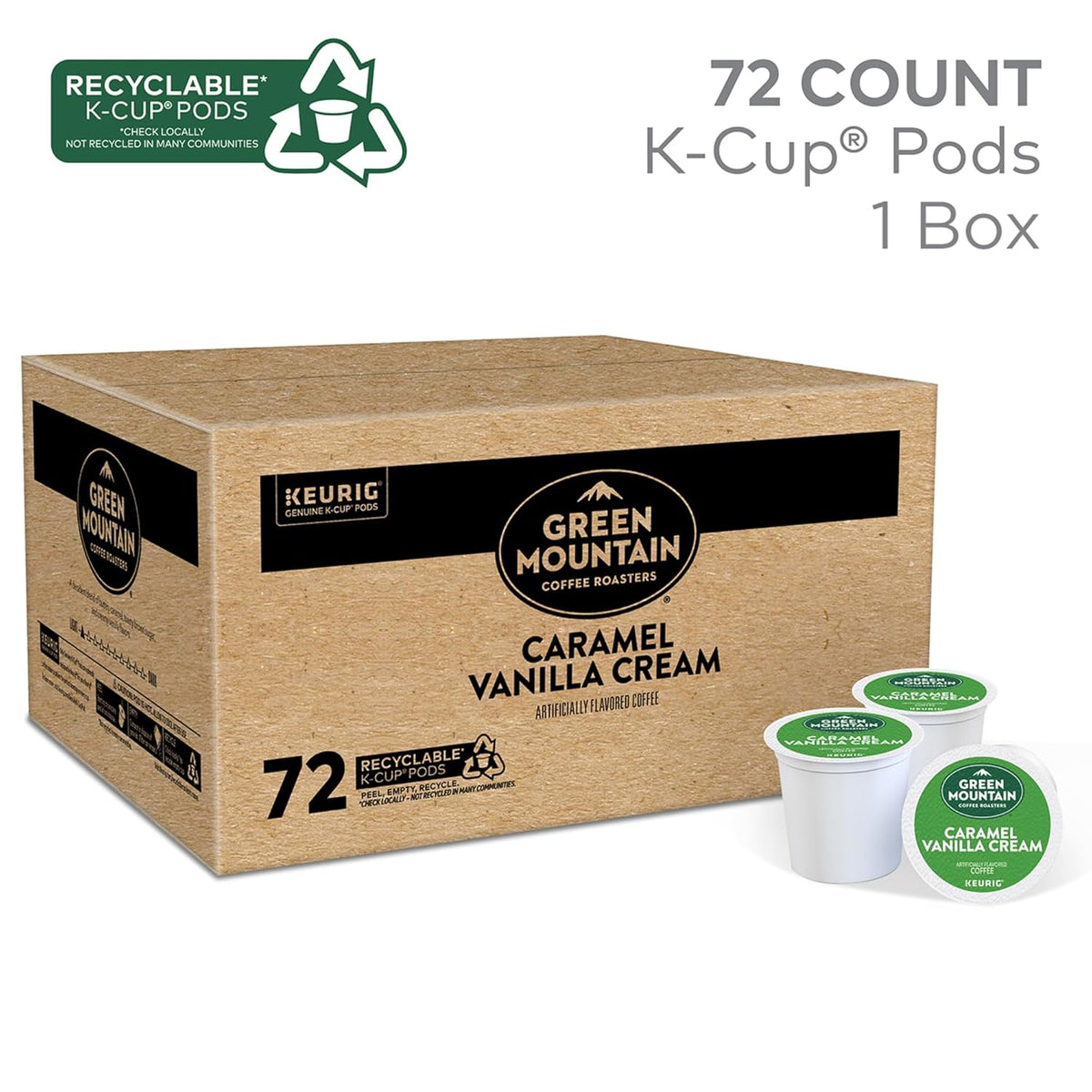 Green Mountain Coffee Roasters Caramel Vanilla Cream Keurig Single-Serve K-Cup pods, Light Roast Coffee, 72 Count
