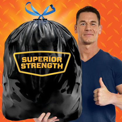 Hefty Strong 30 Gallon Trash Bags, Large Trash Bags 30 Gallon Size, Durable Drawstring Enclosure, Resists Punctures, Leaks, and Tears, Black, Unscented, 56 Bags