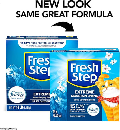 Fresh Step Extreme Clumping Litter With Febreze Freshness, Mountain Spring Scent Clumping Cat Litter With Guaranteed Odor Control, 14 lb. Box
