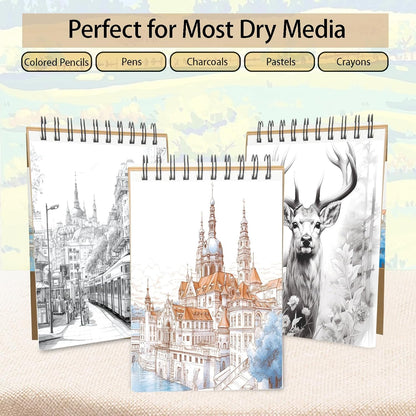 Crehatos 5.5" x 8.5" Small Sketch Book, Top Spiral Bound Sketch Pad, 100 Sheets Each 68lb/100gsm Drawing Paper, 2 Pack