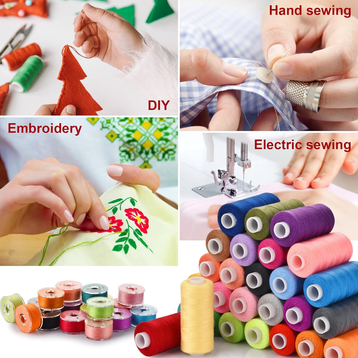 Eoehro 72pcs Sewing Thread Kit, 36 Colors, 400 Yards per Spool Polyester Thread, Prewound Bobbins, Sewing Machine Threads