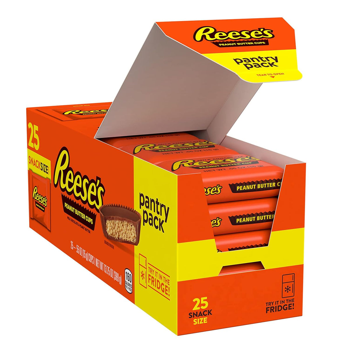REESE'S Milk Chocolate Snack Size Peanut Butter Cups, Candy Pantry Pack, 13.75 oz (25 Pieces)
