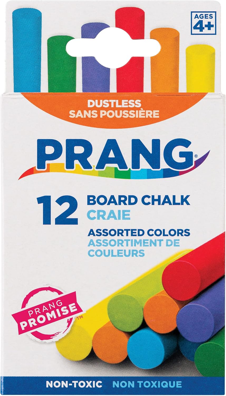 Prang Board Chalk, Assorted Colors, 12 Count | Ideal for writing, drawing, schoolwork, classrooms and office use
