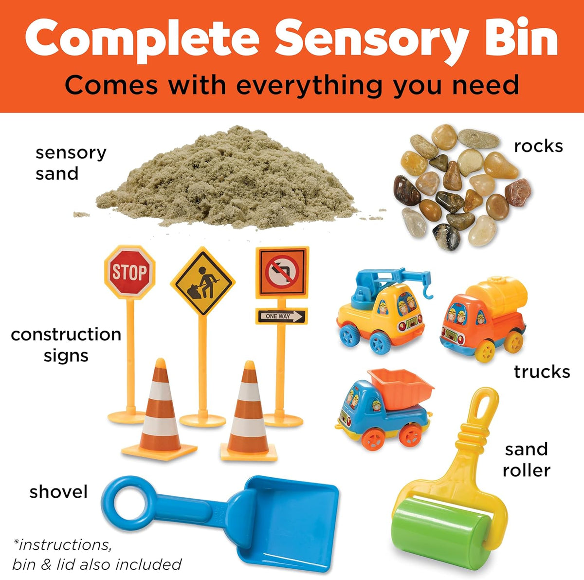 Creativity for Kids Sensory Bin: Construction Zone Playset - Preschool Learning Activities, Excavator Toys for Boys Ages 3-5+, Outdoor Toys and Gifts for Kids