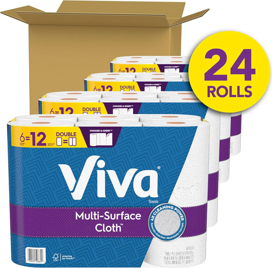 Viva Multi-Surface Cloth Paper Towels, 24 Double Rolls, 110 Sheets Per Roll (4 Packs of 6) - Rayz Mart