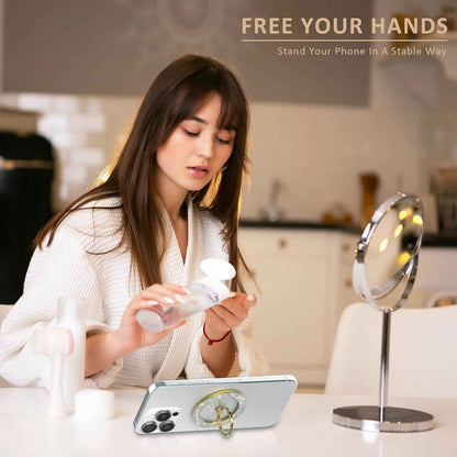 Magnetic Phone Ring Holder for MagSafe Cell Phone Grip Stand Finger Ring Stand Compatible with iPhone 17 16 15 14 13 12 Pro Max MagSafe Accessories Android. (Glitter Gold)
