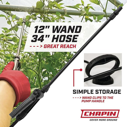 Chapin 20000 Made in USA 1 -Gallon Lawn and Garden Pump Pressured Sprayer, for Spraying Plants, Garden Watering, Weeds and Pests, Polypropylene, Translucent White - Cart Shape
