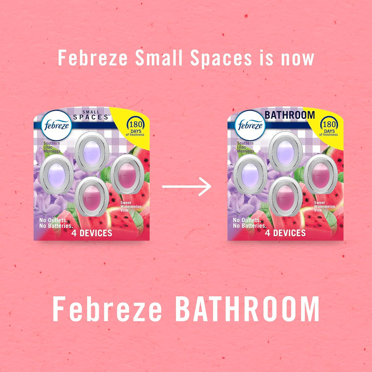 Febreze Bathroom Air Freshener, Odor-Fighting, Plug In Alternative, Air Fresheners for Home and Bathroom and Kitchen, Closet Air Fresheners, Watermelon & Lilac Scent, 4 Count