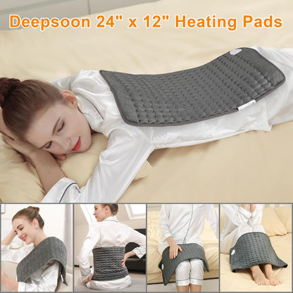 Deepsoon Heating Pad,Electric Heating Pads for Back,Neck,Abdomen,Moist Heating Pad for Shoulder,Knee,Arms,Legs,Dry/Moist Heat & Auto Shut Off,Christmas Gifts for Men and Women,Dark Gray,24x12 Inch