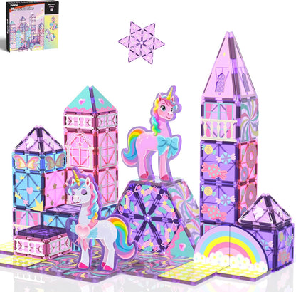 GobiDex Magnetic Building Blocks Unicorn Toys for Girls, Princess Magnetic Tiles Building Toys for Kids Ages 3-5 4-8, STEM Sensory Toddler Game Birthday Gift for Girls Boys Ages 3+